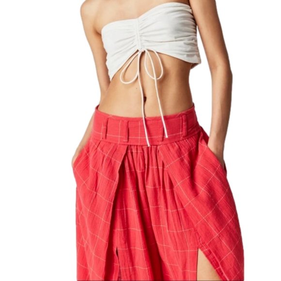 046 Free People Lunar Cove Wide-Leg Pants in Red Combo Size Medium - Picture 3 of 8